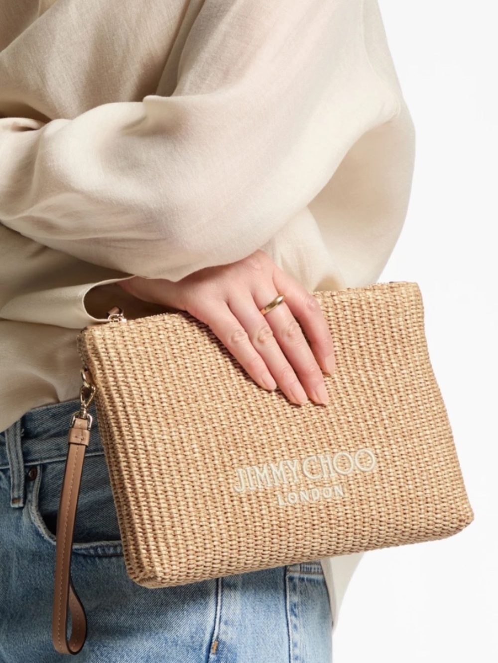 Jimmy Choo Raffia Zipped Flat Pouch - Picture 3 of 6